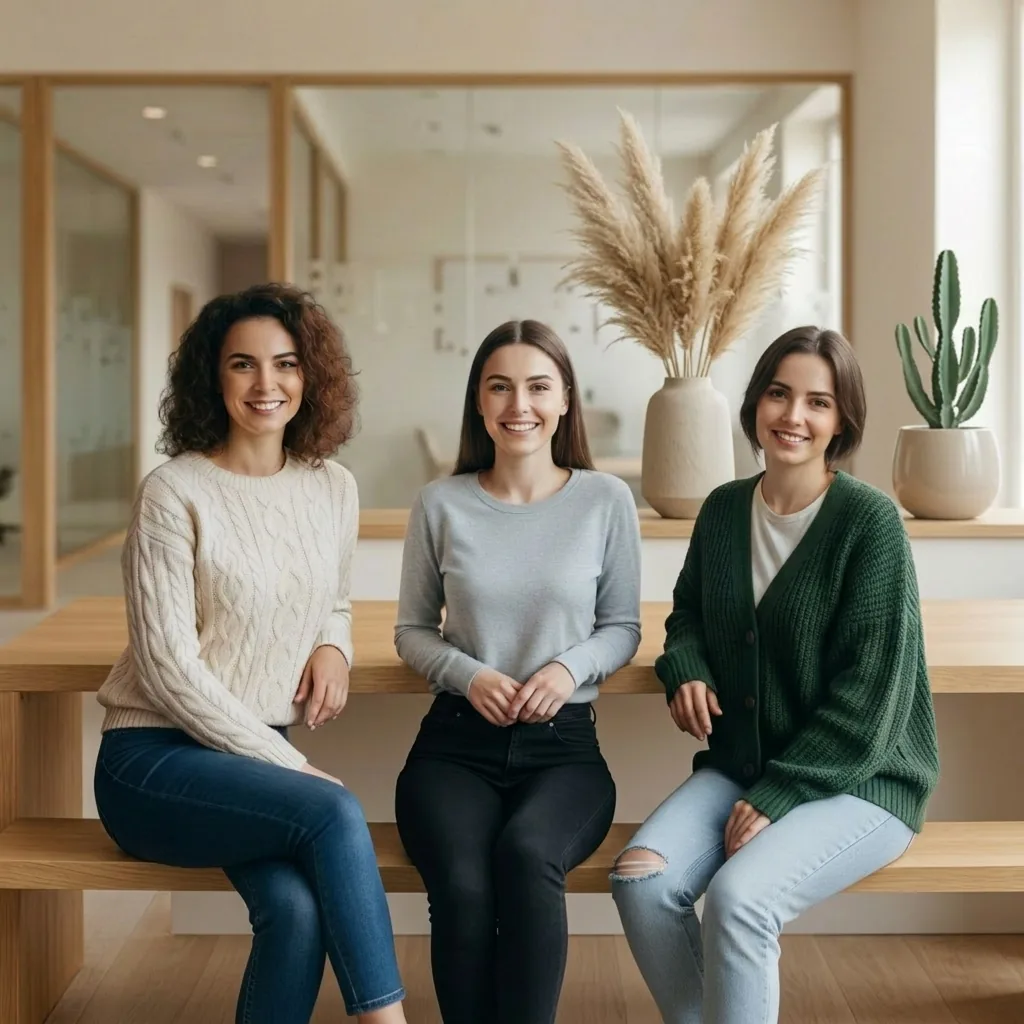 Drie vrouwen in een moderne kantooromgeving
