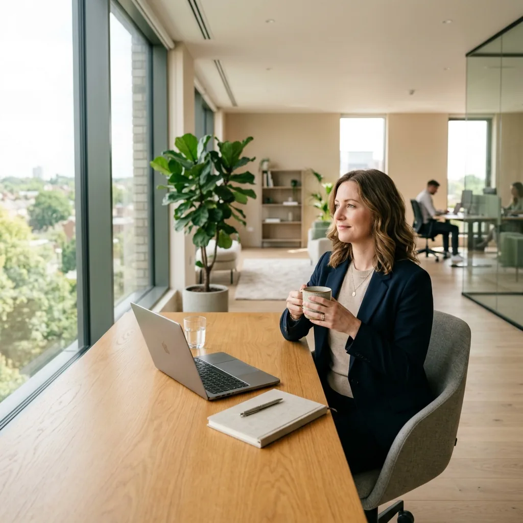 Professionele vrouw op de werkvloer met laptop en notitieboek