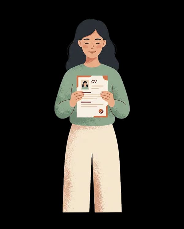 Illustratie van een vrouw achter een laptop met cv en vacatureoverzicht voor het Naar Werk-traject